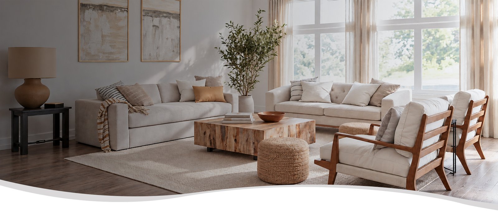 Modern living room area renovation with grey hardwood floors, large window installation by local general contractor